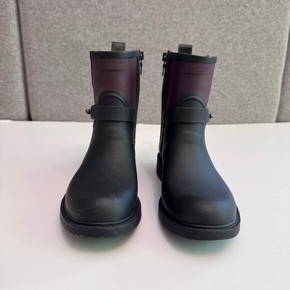 Rag & Bone Shoes Women 37 Black Moto Rubber Rain Boot Zip Strap Stud Detail - Picture 4 of 16